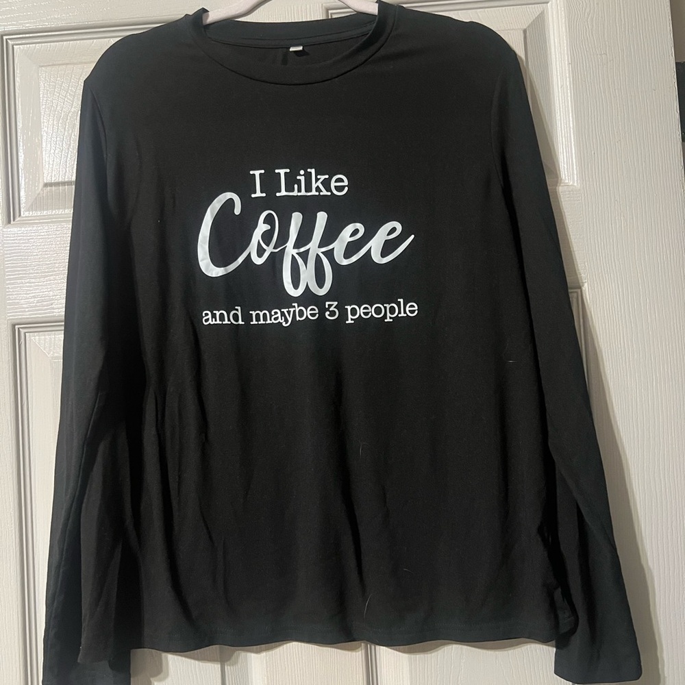 Black Long Sleeve Tee with Coffee Print